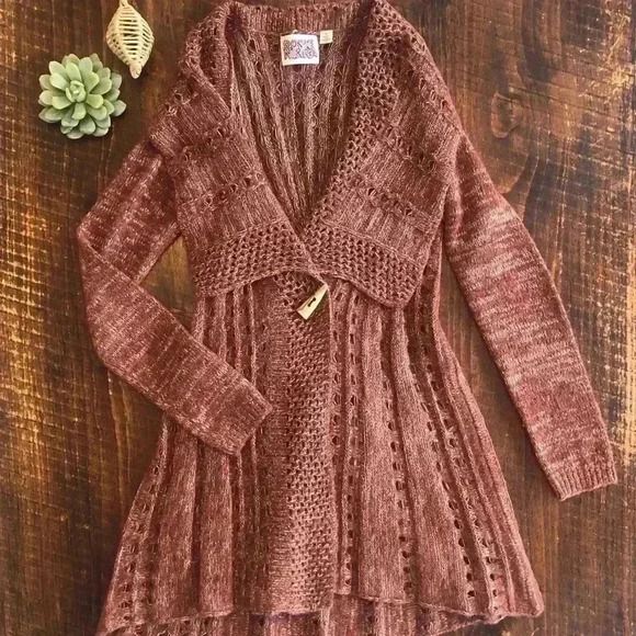 Anthropologie | Rosie Neira Longer Open Weave Sweater Cardigan, Rust Color - Picture 2 of 7